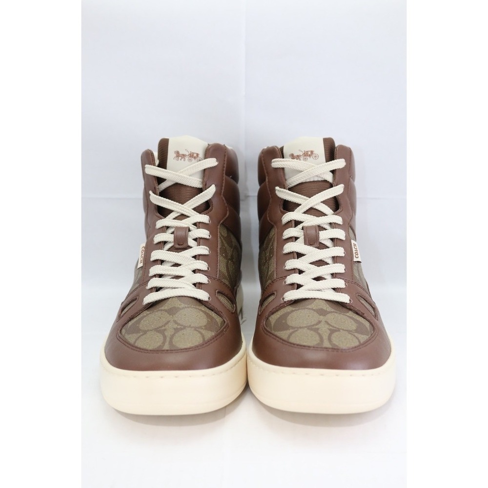 COACH CC736 Mens Clip Court High Top Sneaker In Signature Canvas Saddle Sz 12 - Picture 2 of 16